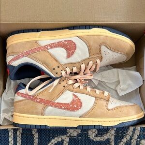 Nike Dunk Low Sneakers in Tan and Blue